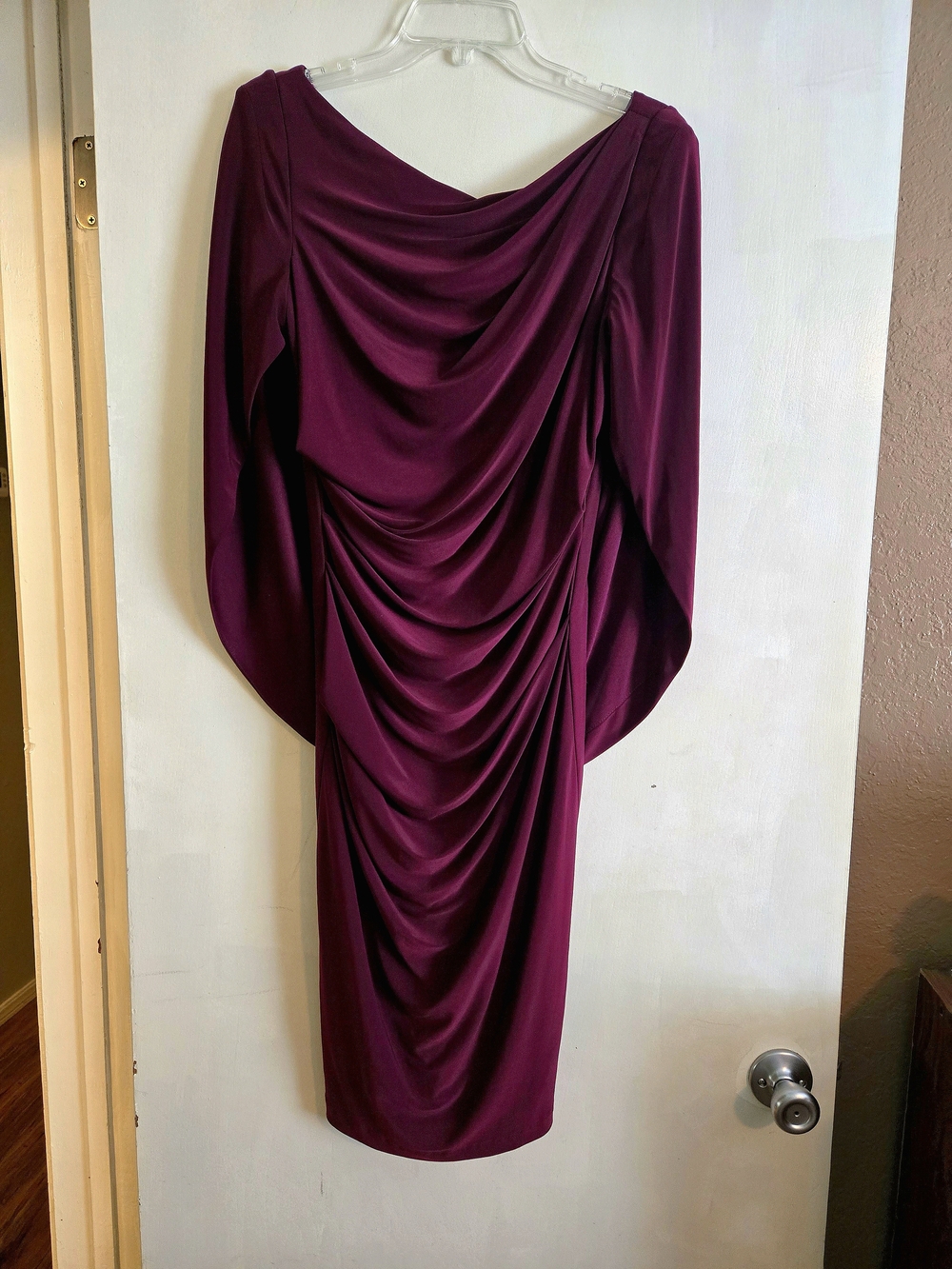 Adam Deep Plum Draped Long-Sleeve Midi Dress